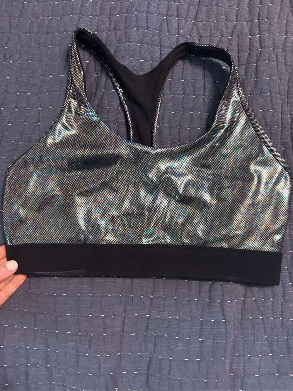 Shimmering Black Holographic Sports Bra